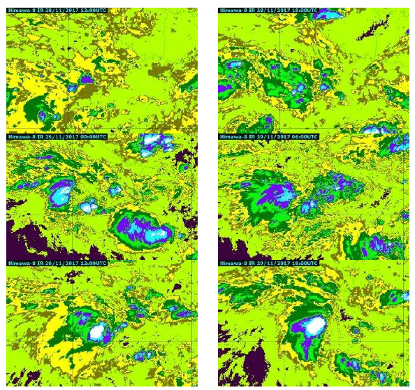 Citra EIR (Enhance Infrared) dari satelit Himawari-8 selama siklogenesis Dahlia